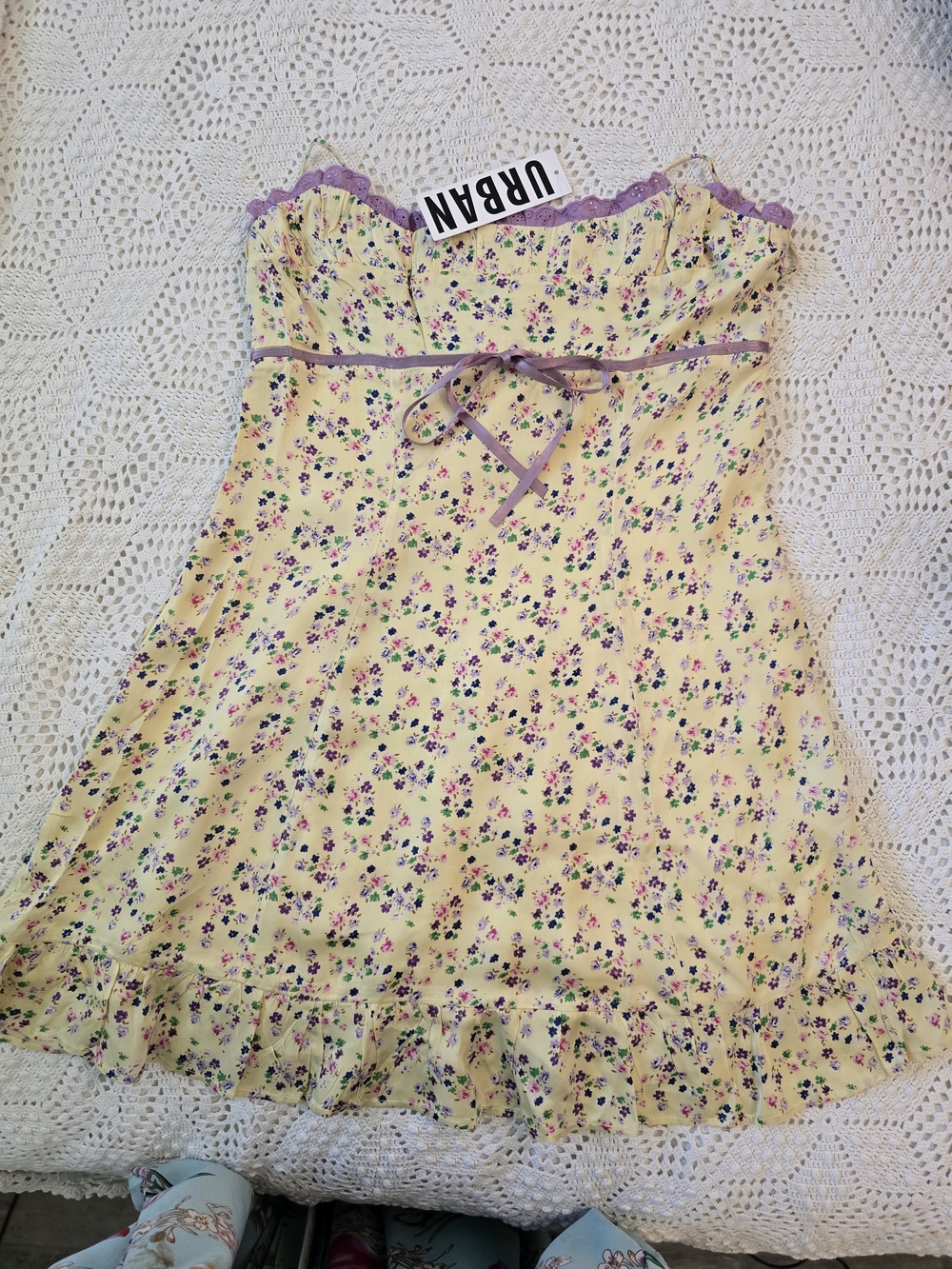 Urban Outfitters Yellow Floral Lace-Trim Slip Dress - Picture 1 of 5